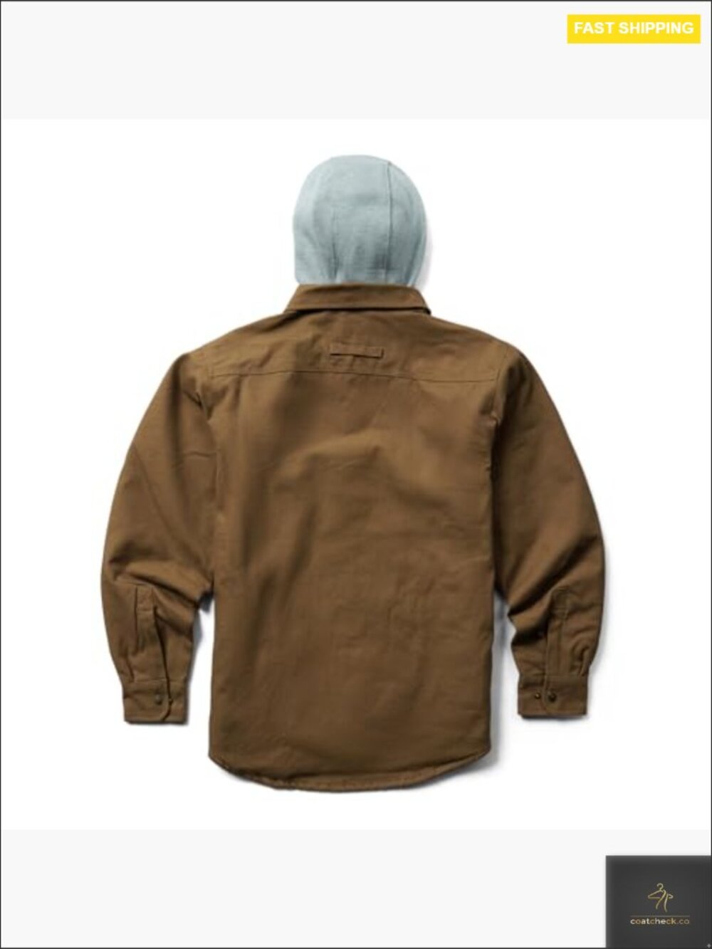 Men's Hooded Fleece-Lined Canvas Shirt Jacket Relaxed Fit Snap Front 5 Pockets - Picture 3 of 4